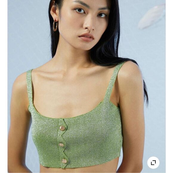 NWT Cider Hidden Gem Sparkle Zig Zag Jade & Gold Classy Crop Tank Top M - Picture 4 of 5